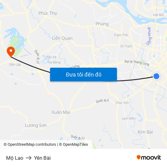 Mộ Lao to Yên Bài map