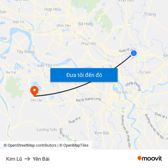 Kim Lũ to Yên Bài map