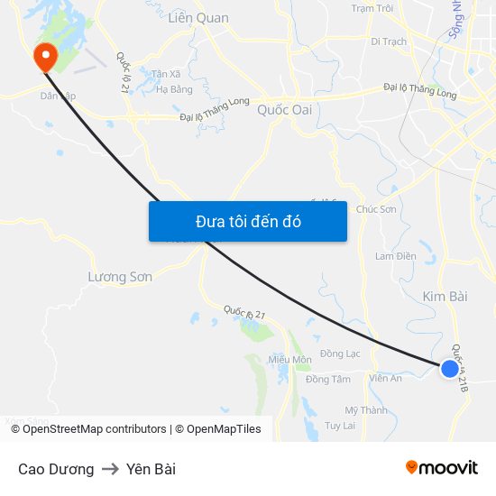 Cao Dương to Yên Bài map