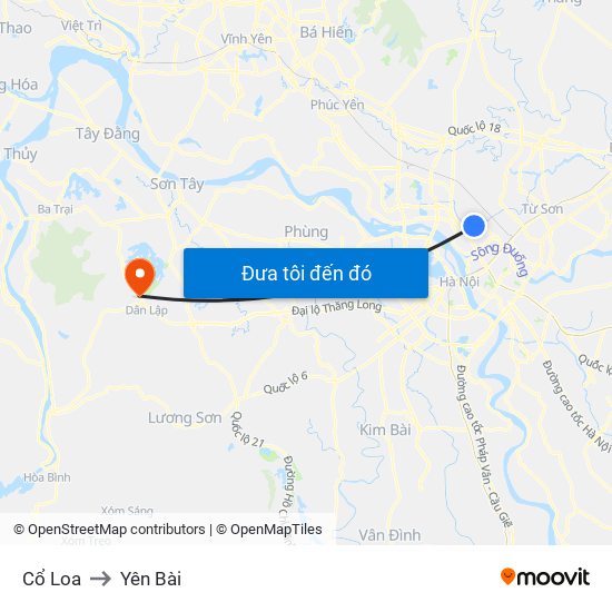 Cổ Loa to Yên Bài map