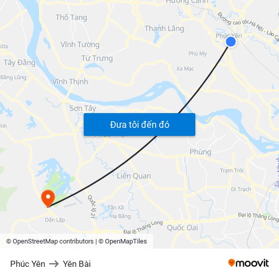 Phúc Yên to Yên Bài map