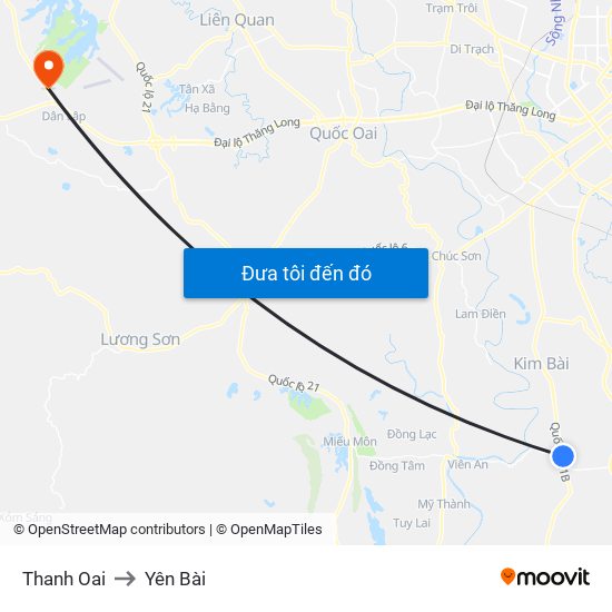 Thanh Oai to Yên Bài map