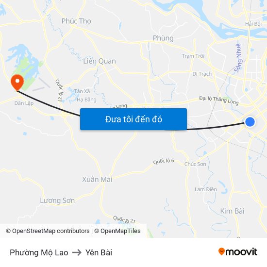 Phường Mộ Lao to Yên Bài map