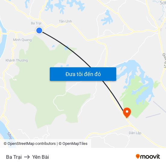 Ba Trại to Yên Bài map