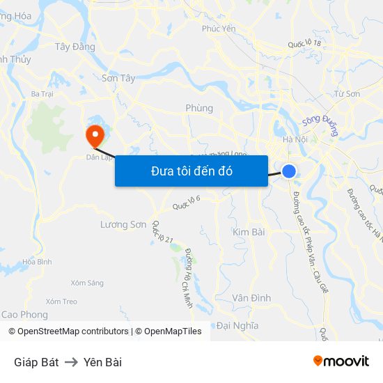 Giáp Bát to Yên Bài map