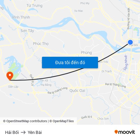 Hải Bối to Yên Bài map