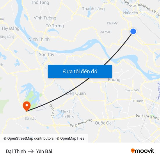 Đại Thịnh to Yên Bài map