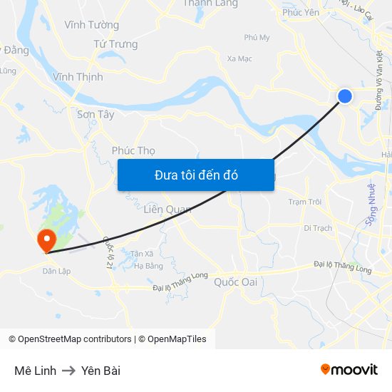 Mê Linh to Yên Bài map