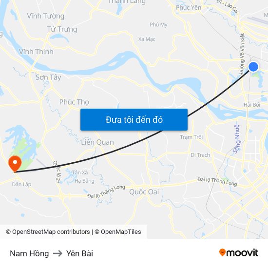 Nam Hồng to Yên Bài map