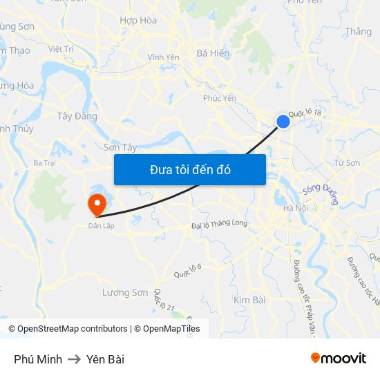 Phú Minh to Yên Bài map