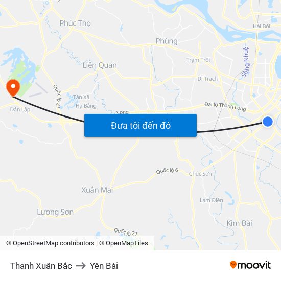 Thanh Xuân Bắc to Yên Bài map