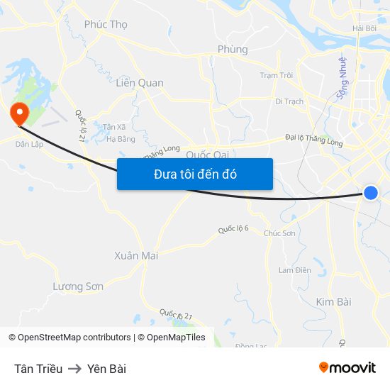 Tân Triều to Yên Bài map