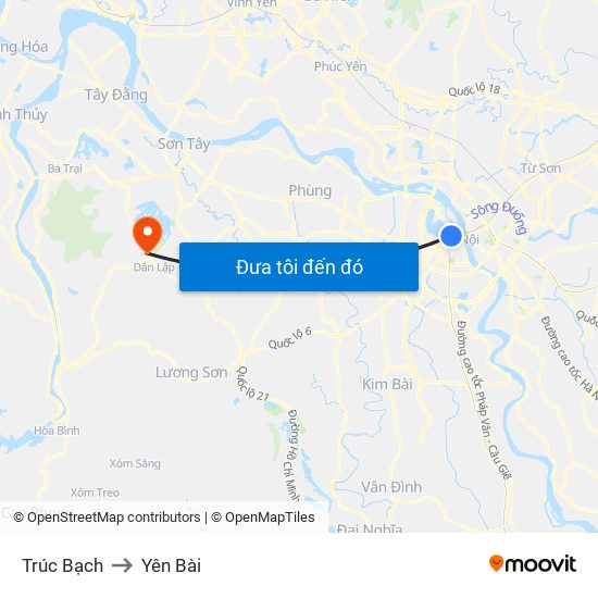 Trúc Bạch to Yên Bài map