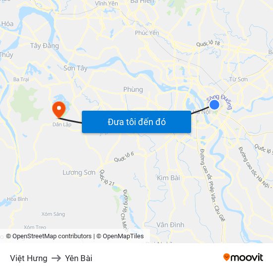 Việt Hưng to Yên Bài map