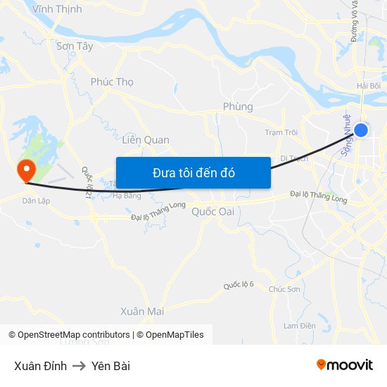 Xuân Đỉnh to Yên Bài map