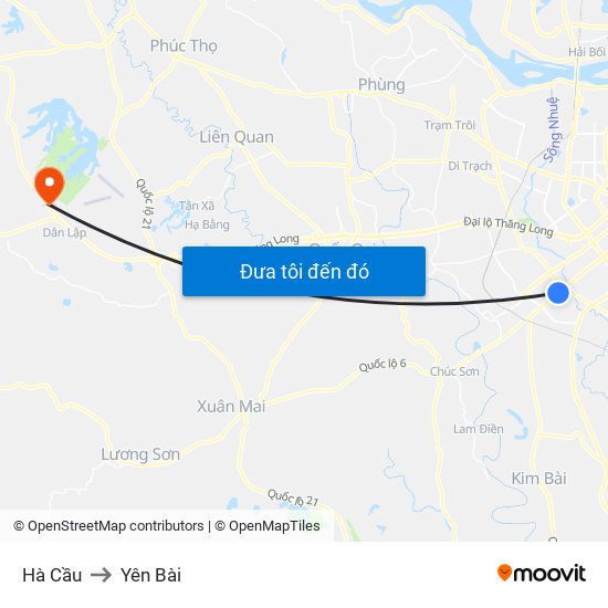 Hà Cầu to Yên Bài map