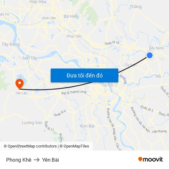 Phong Khê to Yên Bài map