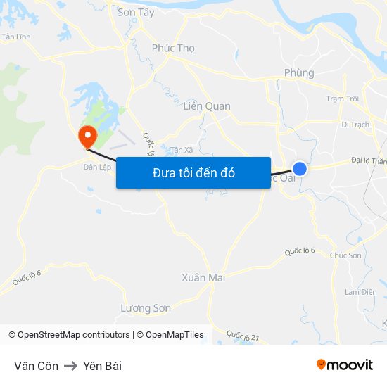 Vân Côn to Yên Bài map