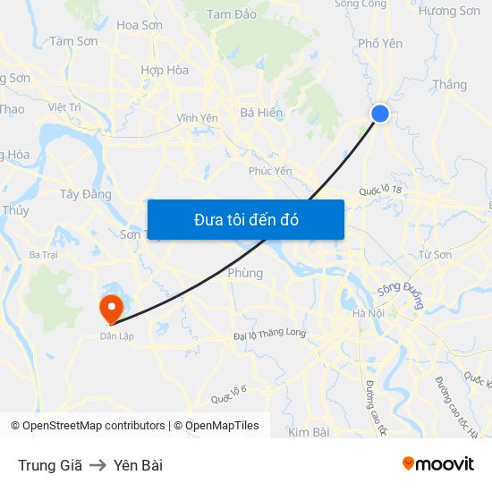 Trung Giã to Yên Bài map