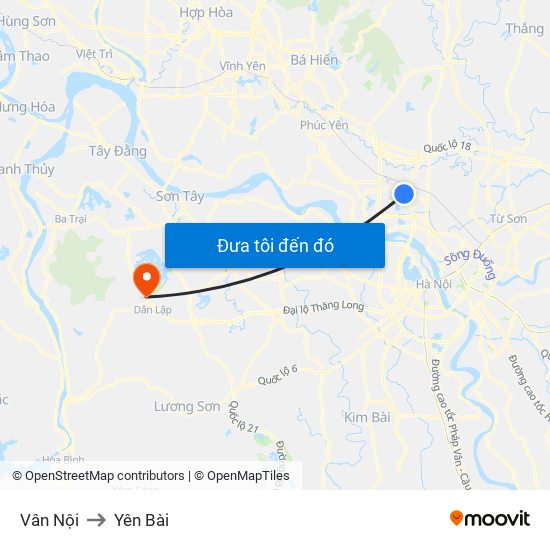 Vân Nội to Yên Bài map