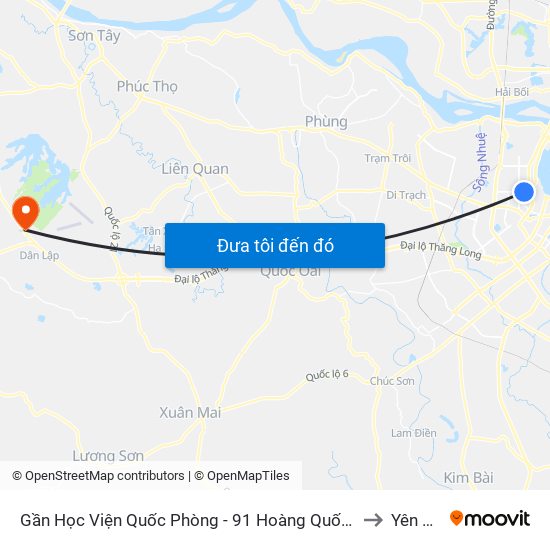 Gần Học Viện Quốc Phòng - 91 Hoàng Quốc Việt to Yên Bài map