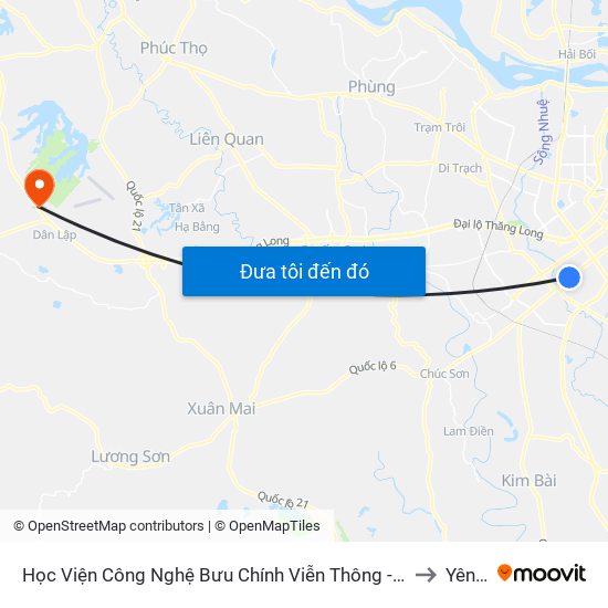 Học Viện Công Nghệ Bưu Chính Viễn Thông - Trần Phú (Hà Đông) to Yên Bài map