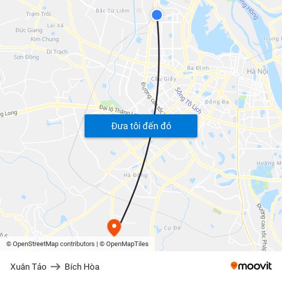 Xuân Tảo to Bích Hòa map