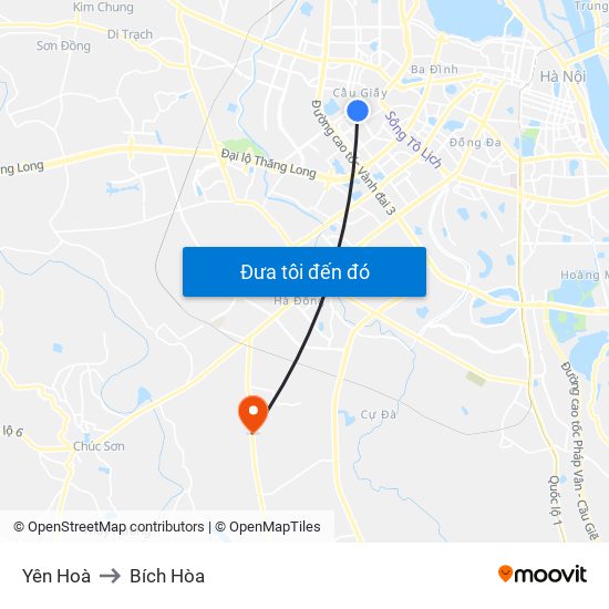 Yên Hoà to Bích Hòa map