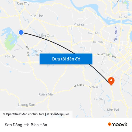 Sơn Đông to Bích Hòa map