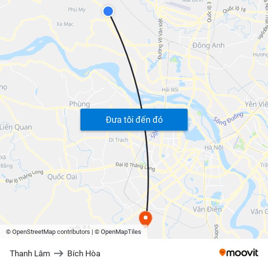 Thanh Lâm to Bích Hòa map
