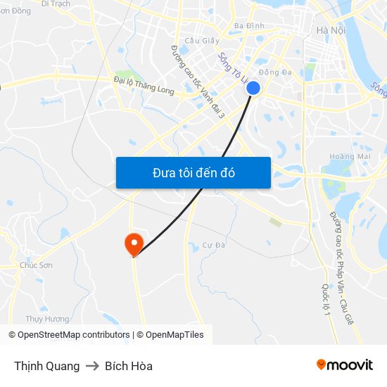 Thịnh Quang to Bích Hòa map