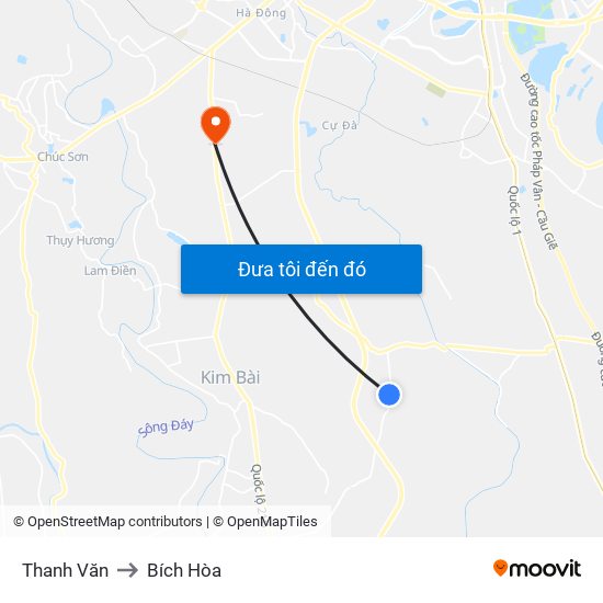 Thanh Văn to Bích Hòa map