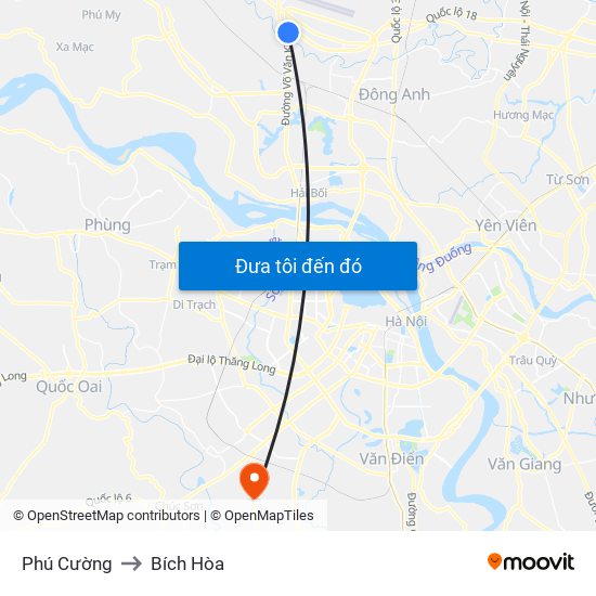 Phú Cường to Bích Hòa map