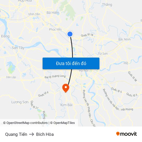 Quang Tiến to Bích Hòa map