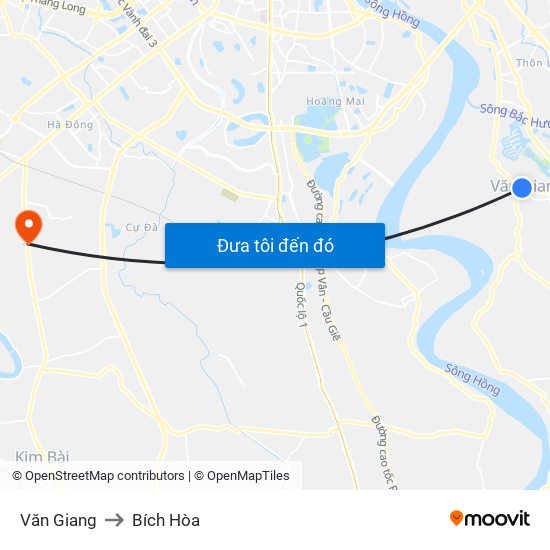 Văn Giang to Bích Hòa map