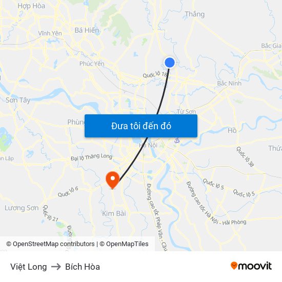 Việt Long to Bích Hòa map
