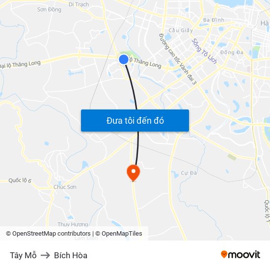 Tây Mỗ to Bích Hòa map