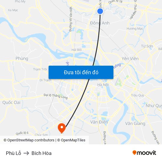 Phù Lỗ to Bích Hòa map