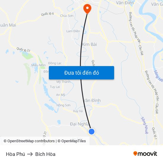 Hòa Phú to Bích Hòa map