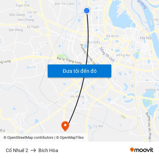 Cổ Nhuế 2 to Bích Hòa map