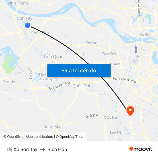 Thị Xã Sơn Tây to Bích Hòa map