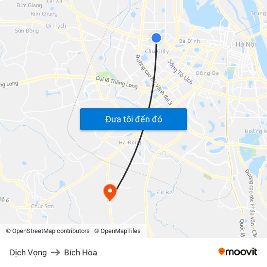 Dịch Vọng to Bích Hòa map