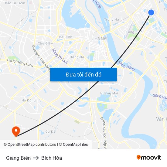 Giang Biên to Bích Hòa map