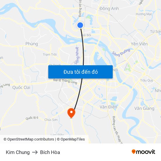 Kim Chung to Bích Hòa map