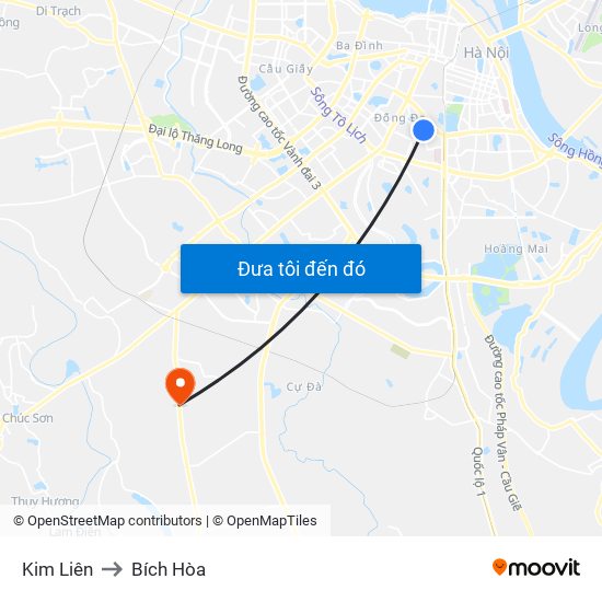 Kim Liên to Bích Hòa map