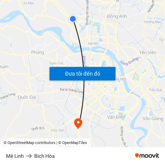 Mê Linh to Bích Hòa map