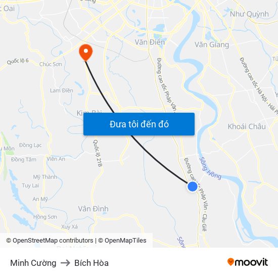 Minh Cường to Bích Hòa map