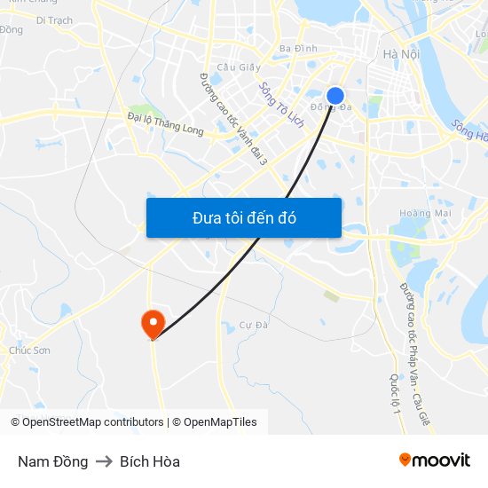 Nam Đồng to Bích Hòa map