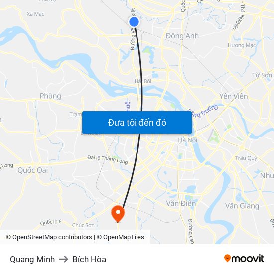 Quang Minh to Bích Hòa map