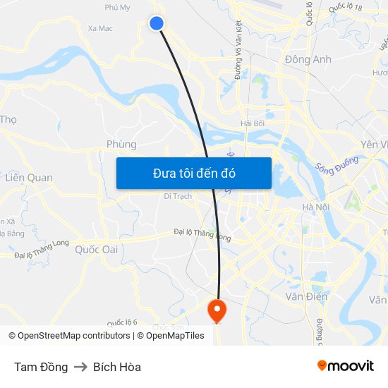 Tam Đồng to Bích Hòa map